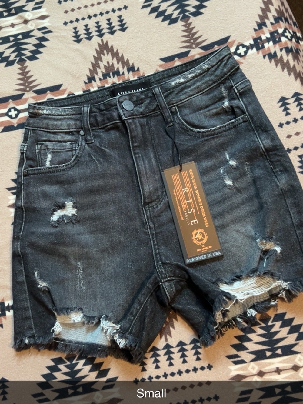 Risen Black Distressed Denim Shorts - Small